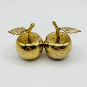 Vintage Collectible Brass Apple Salt and Pepper Shakers W/Plastic Inserts